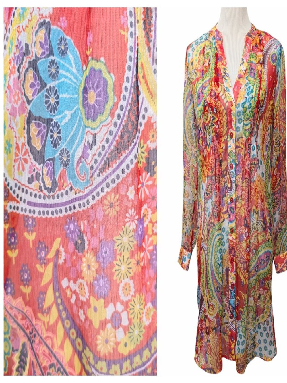 Soft Surroundings Womens Size XS Colorful Paisley Park Button Tunic Top No Cami